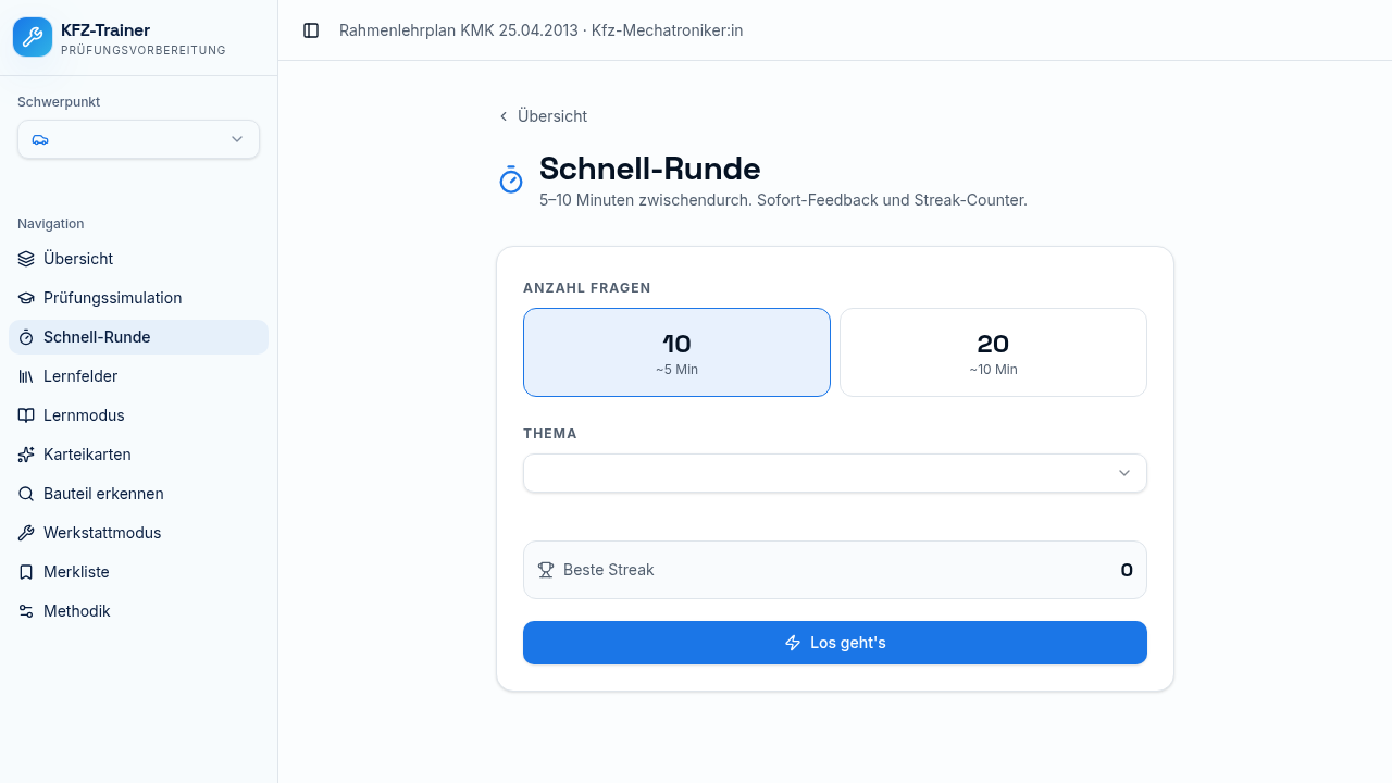 Schnell-Runde mit Streak